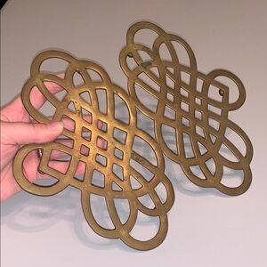 Vintage Solid Brass MCM Metal Filigree Heart Knot Trivet Cottagecore Wall Decor
